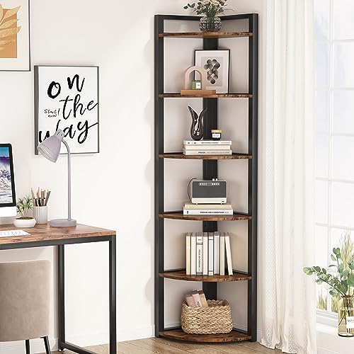 Tribesigns 6 Tier Corner Shelf, 70.9 Inch Tall Corner Bookshelf Small Bookcase Rustic Corner Shelving Unit Storage Rack for Living Room, Home Office, Kitchen, Small Space - Image 4