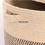 Extra Large Storage Basket with Lid 60L, 16"Wx18"H Woven Laundry Hamper Basket with Handle, Jute Rope Wicker Basket Blankets Pillows Storage in Living Room Baby Nursery, Jute/Black Mix includes Lid - Image 6