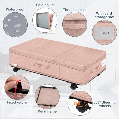 Supowin Under Bed Storage with Wheels, 2Pack Rolling Underbed Storage - Image 3