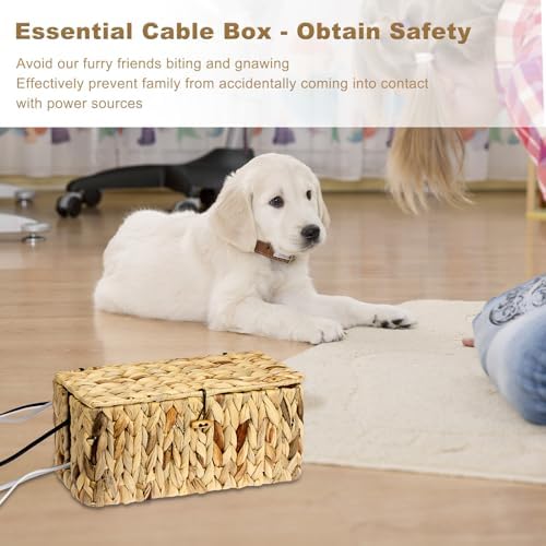 BTSKY Woven Cable Management Box with Lid Water Hyacinth Cord Organizer, L - Image 5