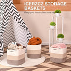 ICERZCZ 13 Inch Cube Closet Storage Bins, Woven Cotton Rope Organizer Baskets for Organizing & Shelves, Books, Towels, Clothes, Toys, 13x13x13 in, Gradient Brown (Pack of 3) - Image 5