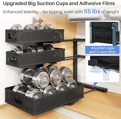 Under Sink Organizer, 3-Tier Thickened Metal Pull out Cabinet Organizer Shelf, Height Adjustable Slide out Storage Drawer Rack for Kitchen Bathroom Pantry Laundry Home Organization, 2-Pack, Black - Image 6