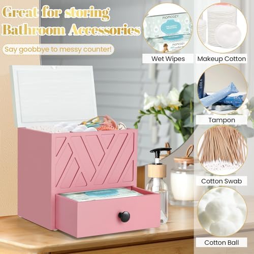 Tampon Holder for Bathroom Decor, Feminine Product Organizer with Lid and Drawer, Shark Week Tampon Storage, Wood Pad and Tampon Organizer for Toilet Organizer, Bathroom Accessories Box for Girl Stuff - Image 3