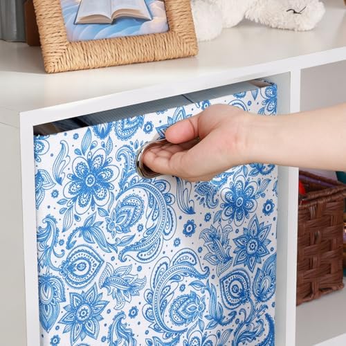 Posprica Cube Storage Bins Fabric Storage Cubes, 13 Inch Collapsible Cubby Storage Bins for Cube Organizer, Decorative Storage Boxes for Shelf Closet Organizer Nursery Toy Storage(Celadon blue) - Image 2