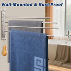 NearMoon Swivel Towel Rack, 19.5" Thicken 304 Stainless Steel 4-Arm Towel Bar, Space Saving Wall Mounted Towel Holder with Hook, Rustproof Swing Out Towel Hanger for Bathroom, Kitchen (Brushed Nickel) - Image 4