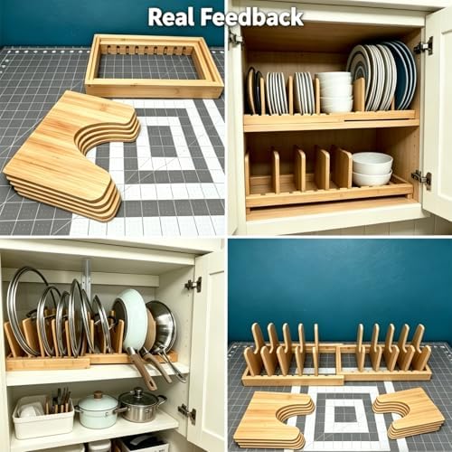 Bamboo Pots and Pans Organizer Under Cabinet, Adjustable Pot Lid Organizer - Image 6