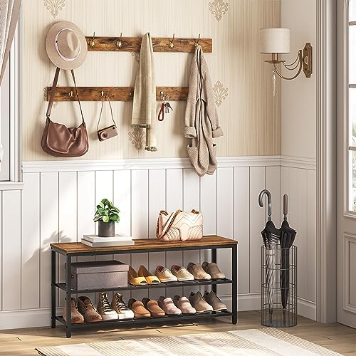 HOOBRO Hall Tree with Bench, Coat Rack Shoe Bench Set, Entryway Shoe Rack with Coat Hooks, Hall Tree, 39.4" L x 11.8" W x 18.1" H, Industrial, for Front Door, Rustic Brown BF071MT01G1 - Image 2