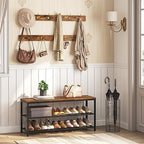 HOOBRO Hall Tree with Bench, Coat Rack Shoe Bench Set, Entryway Shoe Rack with Coat Hooks, Hall Tree, 39.4" L x 11.8" W x 18.1" H, Industrial, for Front Door, Rustic Brown BF071MT01G1 - Image 2
