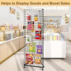GADFISH Triangular Gridwall Panel Display Stand, Black Triangle Wire Grid Tower with Base and Casters, 24" x 68" Rolling Grid Wall, Panel Stand for Home Organization, Retail, Trade Show, Vendor - Image 6