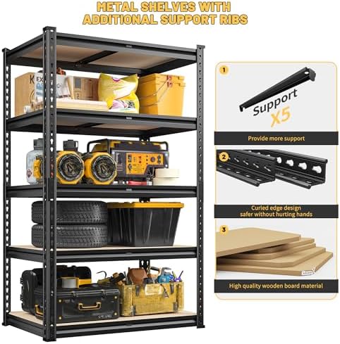 REIBII 2030LBS Storage Shelves 5 Tier Garage Shelving Heavy Duty Metal Shelving Adjustable Metal Shelf for Garage Pantry Closet Kitchen Basement 28" W x 13.9" D x 60.1" H - Image 5
