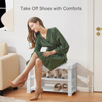Pipishell 3 Tier Bamboo Shoe Rack Bench for Entryway, White - Image 4