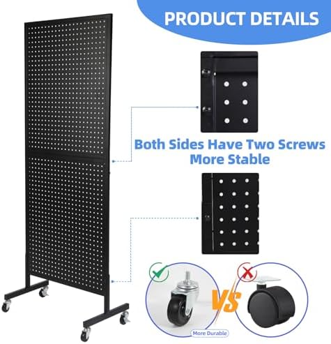 NectaCol 2'x 5' Standing Pegboard Display with T-Base, Pegboard Display Stand with Wheels, Metal Peg Board Display Rack, Art Display Stand, Extra 10 Pieces Hooks - Black - Image 6