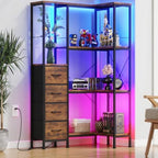 AFLUI 4-Tier Corner Bookshelf with LED Light Strips, 4 Fabric Drawers by Unknown