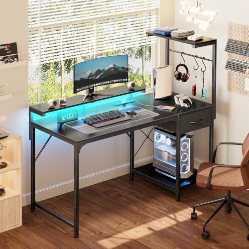 PRAISUN 47.2 Inch Gaming Desk with LED Lights & Power Outlets - Image 2