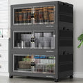 BROVIEW 360Qt Stackable Storage Bins with 3 Lids, Extra Large Closet Organizer Collapsible Drawer Boxes with Wheels, Folding Plastic Cabinet Containers for Home Kitchen Room Organization, 3Pack Black by BROVIEW-EnjoytheArtofLife