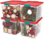 HOMZ Holiday Tote Plastic Storage Bin with Lid, 31 Qt, Clear/Red, 4 Pack by Homz