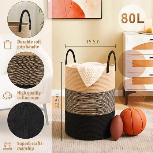 Artfeel Laundry Basket,Woven Cotton Rope Laundry Hamper,80L for Decorative Storage of Dirty Clothes,Toys and Blankets in Bathroom,Bedroom and Living Room - Image 6