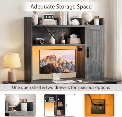 Dorm Desk Hutch, 37.4" Desktop Shelf with 6 Shelves & Power Outlet - Image 4