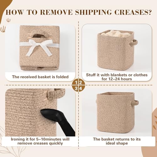 12 Inch Storage Cubes, 3 Pack Cube Storage Bins for Organizing, Cotton Rope Woven Baskets for Shelves, Bathroom, Kids Room, Closets, Baby Nursery - Image 6