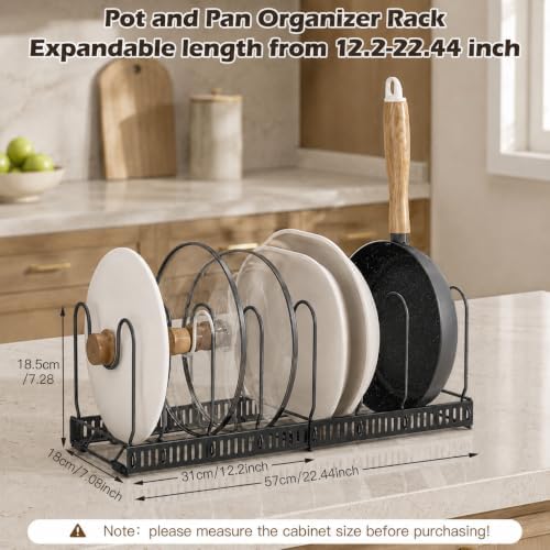 DEWEL 2PCs Expandable Pots and Pans Organizer Under Cabinet (Black) - Image 3