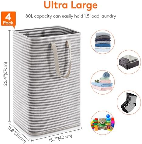 Lifewit 80L Large Laundry Baskets, Laundry Hampers Bags, 4 Pack, Black - Image 3