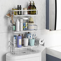 FLOLXNB Over The Toilet Storage,3-Tier Bathroom Organizer Shelves with Paper Holder, Multifunctional Toilet Rack,No Drilling Storage Shelf, Home Storage Space Saver Wall Mounting Design,White by FLOLXNB