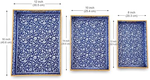 Decorative 3pcs Tray Set with Gold Handles, Elegant Luxury Style, for Living Room, Kitchen and Vanity. (Mosaic Blue Design) - Image 2