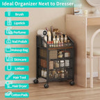 HapiRm Rolling Makeup Organizer Cart- Under Desk Vanity Storage with 3 Drawers, Floor Nail Cart Skincare Organizers Cosmetics Display Cases for Nail Polish Perfume Makeup Brush Hair Tool, Black - Image 6