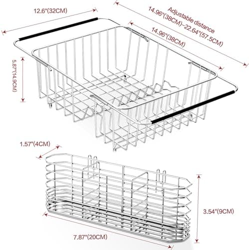 Fanbsy Large Dish Drainer Rack in Sink Adjustable, Expandable 304 Stainless Steel Metal Dish Drying Rack Organizer with Stainless Steel Utensil Holder Over Inside Sink Counter, Rustproof - Image 2
