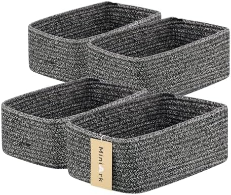 MiniArk Small Storage Baskets for Organizing | Closet Organizer Bins | Shelf Toy Basket | Woven Rope Baskets | Cube Decorative Box | Shallow Basket | 11.5x7.5x4.7” | 4 Packs Dark Gray by MiniArkStorageBasketsHome
