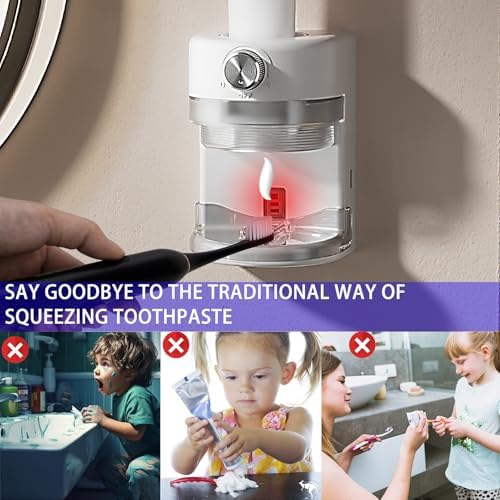 Toothpaste Squeezer, Bathroom wall Mounted Electric Toothpaste Dispenser with Adjustable Toothpaste Dispensing Amount, Automatic Toothpaste Dispenser for Adults and Kids (White) - Image 3