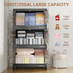 BROVIEW 500Qt Stackable Storage Bins with Lid, Extra Large Closet Organizer Collapsible Drawer Boxes with Wheels, Folding Plastic Cabinet Containers for Home Kitchen Room Organization, 5Pack Black - Image 4