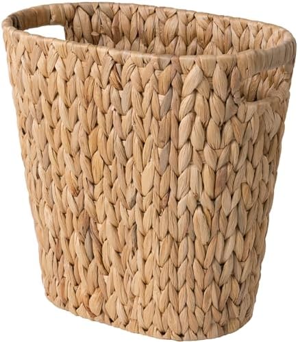 StorageWorks Wicker Waste Basket, Handwoven Water Hyacinth Trash Can with Built-in Handles, Wicker Garbage Can for Bedroom, Bathroom, 1 Pack by StorageWorks