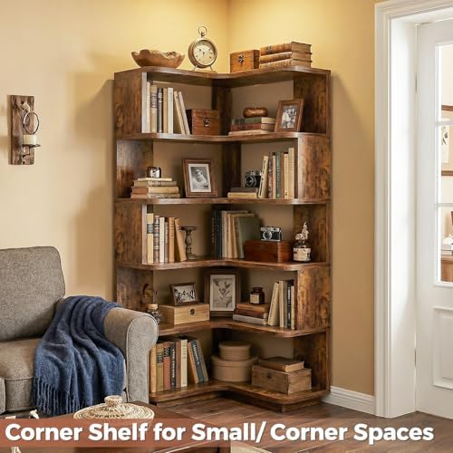Besiost Corner Book Shelf, 6-Shelf Corner Bookshelf for Small Corner Spaces - Image 6