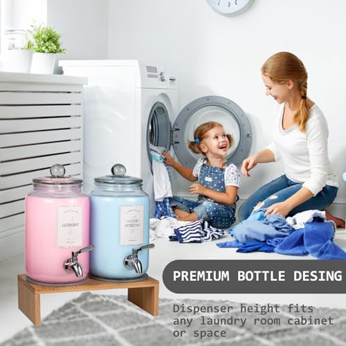 2 Pack Glass Laundry Detergent Dispenser,Sturdy glass Fabric Softener Dispenser With Leak Proof Pump,Reusable Container & Bamboo Stand-108Oz Big Laundry Soap Container For Washer Room Organization (2) - Image 6