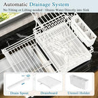 2 Tier Dish Drying Rack, Large Extendable Dish Racks for Kitchen Counter , Dishrack with Drainboard, 2-in-1 Anti-Rust Stainless Steel Dish Drainer with Utensil Holder (White, double of Dish Rack) - Image 4