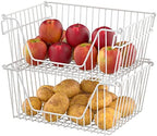 Slideep 14'' Large Metal Wire Storage Organizer Bin Basket Farmhouse Decor Stackable Storage Organizer for Pantry Home Bathroom Kitchen Organization White - 6 Pack - Image 3