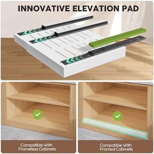 Seinloes 2 Pack Pull Out Cabinet Organizers 21" Deep With Raising Pad for Framed Cabinets, Expandable Width (15.2"-26.3") Slide Out Drawers Upgrade 3 Slide Rails, Roll Out Shelves Adhesive, White - Image 2