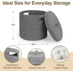 Storage Basket with Lid, Woven Blanket Storage for Living Room, Cute Cotton Rope Bin with Lid, Round Wicker Laundry Basket with Cover, Decorative Kid Dog Toy Box, Nursery Organizer, 15"x13" - Image 2