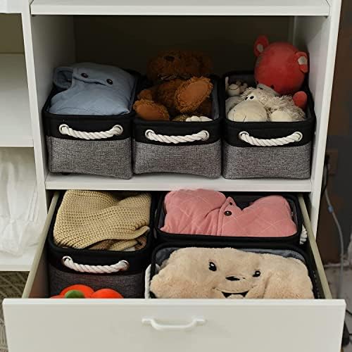 TheWarmHome Storage Basket for Organizing - 12x8x5.2 inch Small 6 Pack Collapsible Storage Bin for Shelves with Rope, Fabric Storage Cubes for Cloth Gift Toy Decorative Organizer (Black & Grey) - Image 3
