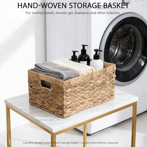 KINGWILLOW Woven Natural Water Hyacinth Rectangular Organizer Basket, Small - Image 2