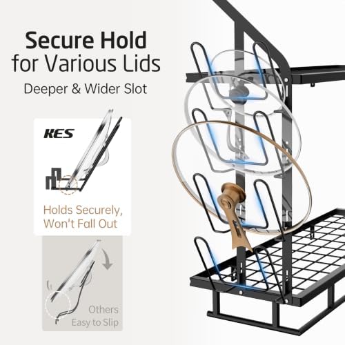 KES 30-Inch Pot Rack Wall Mounted, 8 Secure Lid Holders & 12 Sturdy Hooks - Image 4