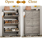 Wodeer Shoe Cabinet Storage for Entryway, Shoe Storage Cabinet with 4 Flip Drawers, Freestanding Narrow Shoe Rack Organizer with Metal Legs, Adjustable Shelves & Open Storage for Foyer, Hallway, White - Image 4
