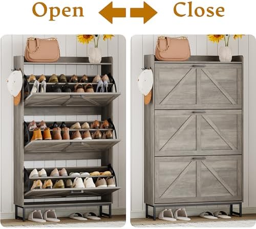 Wodeer Shoe Cabinet Storage for Entryway, Shoe Storage Cabinet with 4 Flip Drawers, Freestanding Narrow Shoe Rack Organizer with Metal Legs, Adjustable Shelves & Open Storage for Foyer, Hallway, White - Image 4