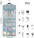 SMRITI Hanging Jewelry Organizer with Dual Zippered Pockets Canvas Double Sided Rotating Hanger Necklace Hanging Wall Organizer Earring Dustproof Holder Wall Mount Accessories Display Bag(Light Blue) - Image 6