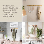 Umbra Flip Coat Rack, Wall Mount 8-Hook, Space Saving, Natural/Nickel - Image 4