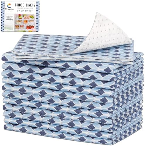 Cooyes 12 Pack Cloth Shelf Liners 17.7" × 36", Non-Slip Refrigerator Liners Machine Washable, Refrigerator Drawer Mats for Glass Shelves and Kitchen Cabinets, (Light Blue) by Cooyes