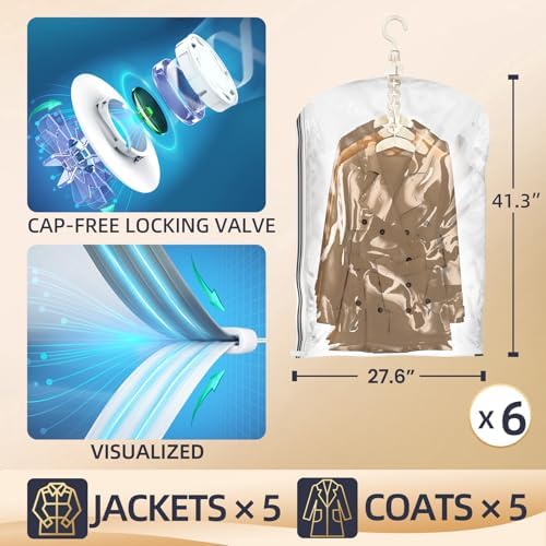 TAILI Hanging Vacuum Storage Bags Clothes, Coats, Jackets,6 Short - Image 3