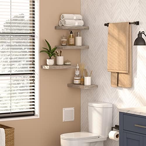 HOOBRO Floating Shelves for Wall, Wall Mounted Shelf Set of 2, 15.7" Hanging Shelf with Invisible Brackets, for Wall Decor Storage in Bathroom Bedroom Kitchen Living Room Office, Greige BG40BJ01 - Image 2