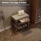 Solid Wood Shoe Bench with Storage, 2-Tier Shoe Storage Bench with Cushion - Image 3